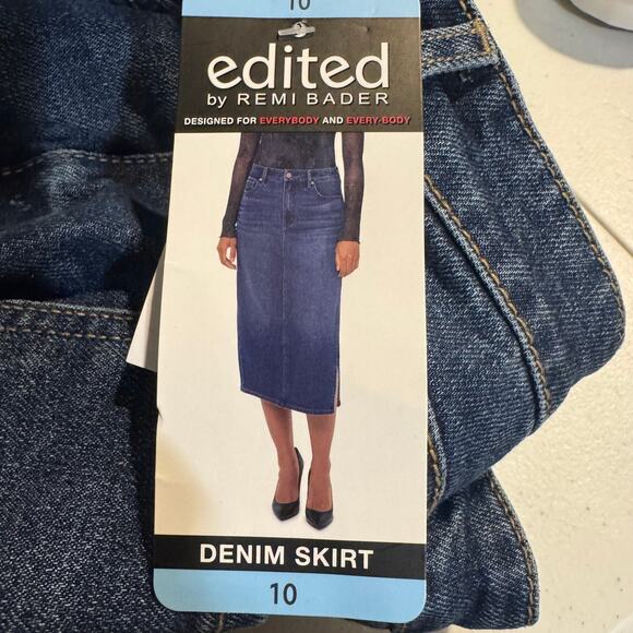 Edited Remi Bader Blue Jean Denim Skirt Size 10 Confident Side Slit New With Tag - Picture 4 of 12